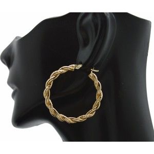 Real 14K Solid Yellow Gold 32mm Round Cut Rope Twist Hoop Earrings 4.0gram